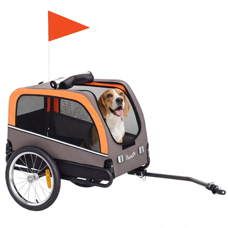 PawHut Dog Bike Trailer, Pet Cart Bicycle Carrier with 2 Entrances, Easy Disassemble Frame, Quick Release Wheels, Reflectors, Flag, Safety Leash, Pet Bicycle Trailer Supports up to 44 lbs