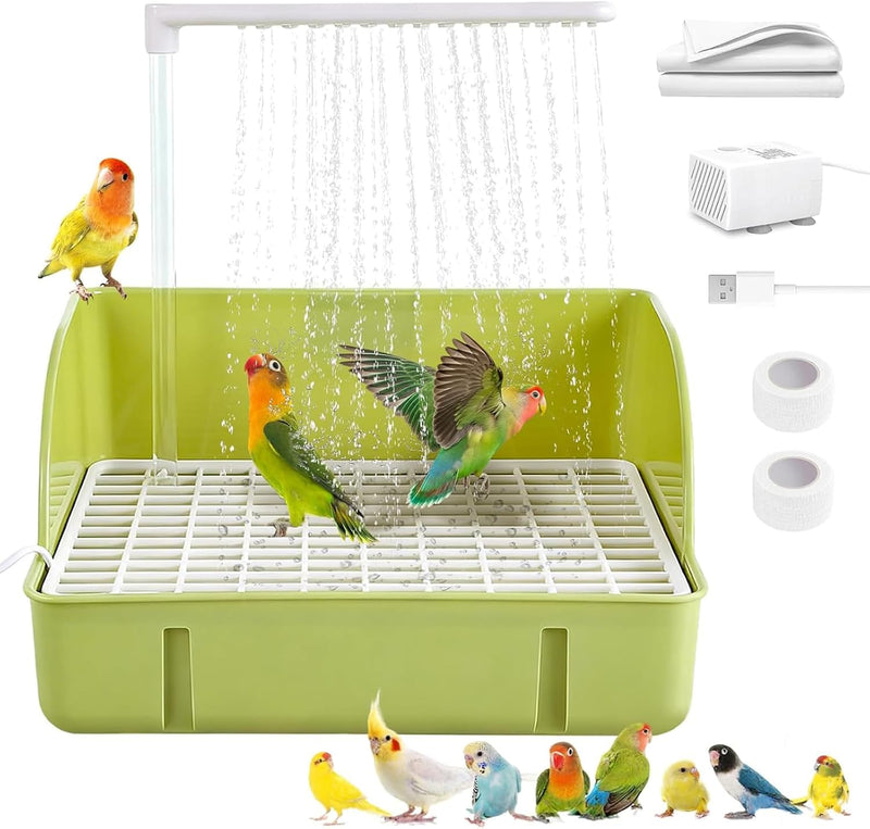 Parrot Bathtub, Large Bird Shower Fountain, Automatic Bird Bath, Parrot Bath Shower, Automatic Bathtub with Circulating Faucet, Indoor Fountain with USB Pump, G