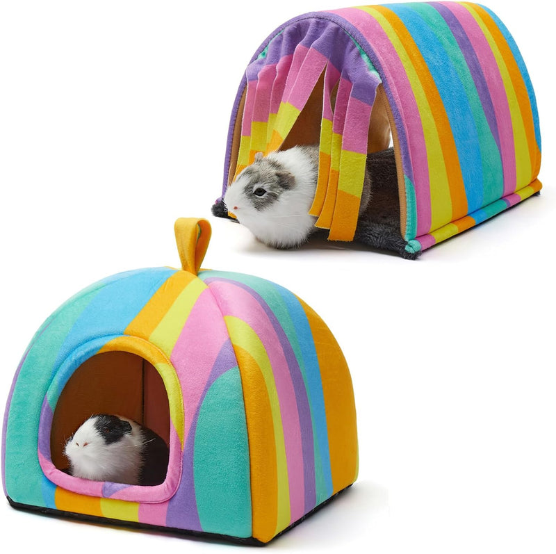 Guinea Pig Hideout Soft Large Bed Tunnel with Door Curtain 2 Pack Guinea Pig Toys Set Bunny Bed Cage Accessories for Sma