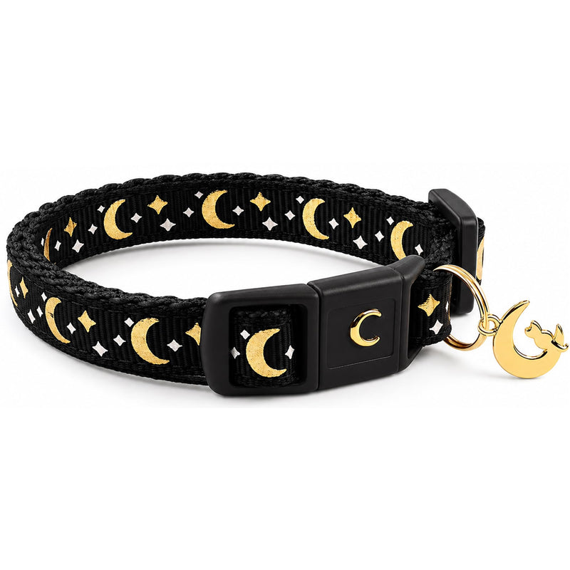 waaag Cat Collars, Gold Moons and Stars Cat Collar, Safety Breakaway Cat Collar with Bell, Glow in the Dark (Standard 9