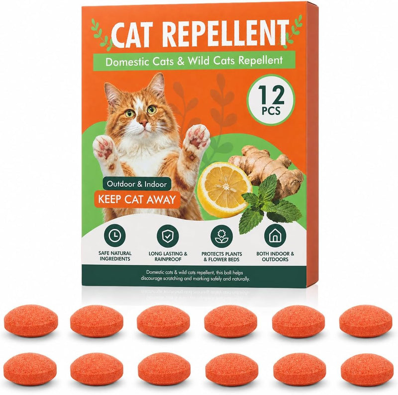 Cat Repellent Balls 12 Pack, Cat Deterrent for Indoor & Outdoor Use, Gardens, Lawns, Flower Beds, Patios & Yards, Plant-