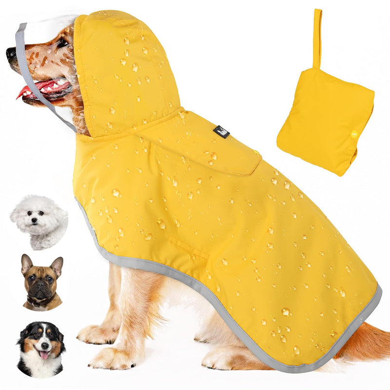 Lukovee Dog Raincoat, Adjustable Dog Rain Jacket with Clear Hooded Double Layer for Large Medium Small Dogs Puppies, Waterproof Rain Coat Poncho with Reflective Storage Pocket & Rim (Yellow,M)