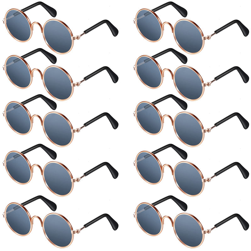 10 Pieces Cat Dog Sunglasses Funny Pet Glasses Round Metal Small Classic Retro Sunglasses Pet Hippie Cute Dog Cat Cosplay Party Costume Photo Props Cosplay Glasses(Grey)