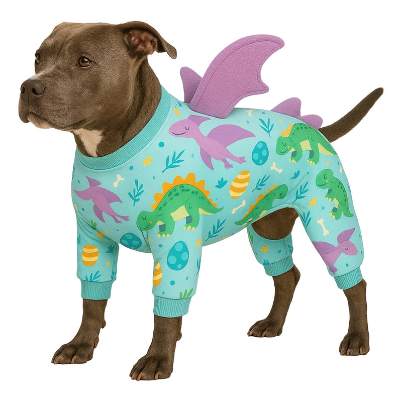 LovinPet Large Dog Pajamas, Four-Leg Stretch Onesie Bodysuit, Lightweight UV-Shielding Pajamas, Anti-Lick Calming Recovery Suit for Surgery, 3D Dino Wing Design with Soft Spikes, Blue Purple, XL