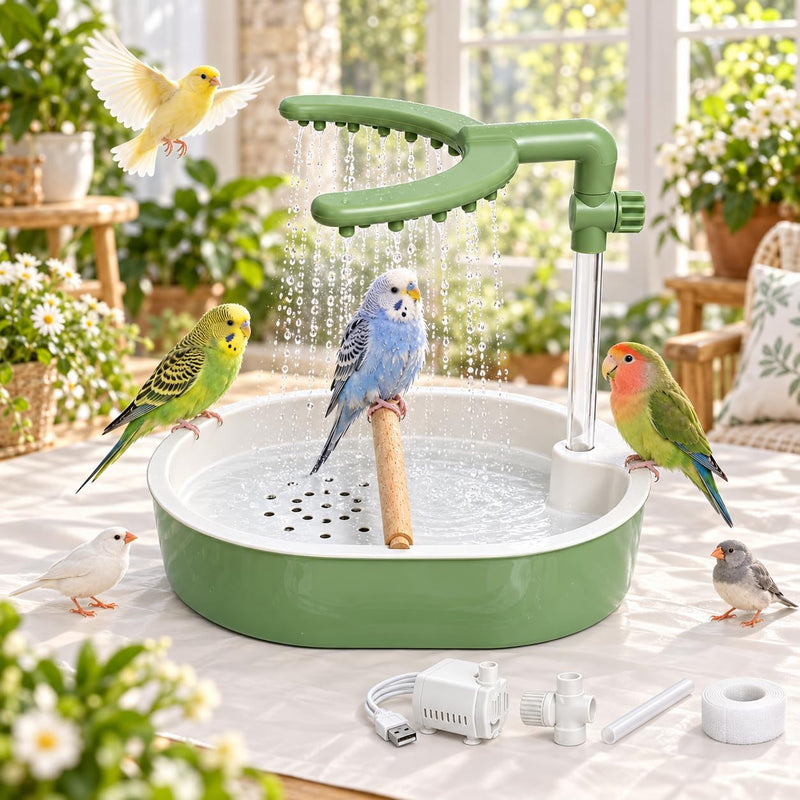 Automatic Parakeet Bird Bath with Pump, Large Running Water Parrot Shower