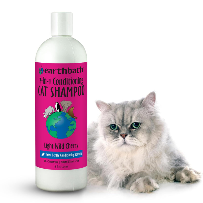 earthbath, Wild Cherry 2-in-1 Cat Conditioning Shampoo - Cruelty Free Cat Shampoo and Conditioner, Made in USA, Gentle, Safe Pet Wash for Kittens - 16 Oz (1 Pack)