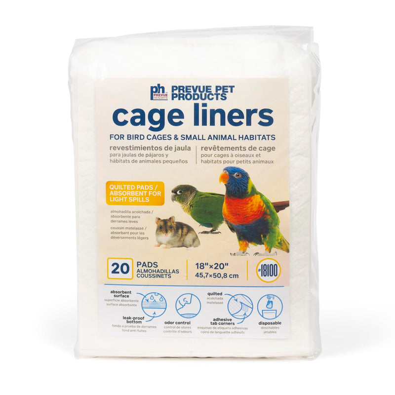 Prevue Pet Products Disposable Cage Liners for Birds and Small Animals - Cage Accessories for Parrot, Parakeet, Conure, Cockatiel, Hamster, Guinea Pig, & Mouse Enclosures - 20 White Liners