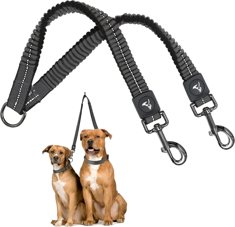 Kruz Double Dog Leash for Two Dogs (Width - 1โ, Length 20โ-42โ) Dual Leash Coupler with Tangle-Free Swivel, Shock-Absorb
