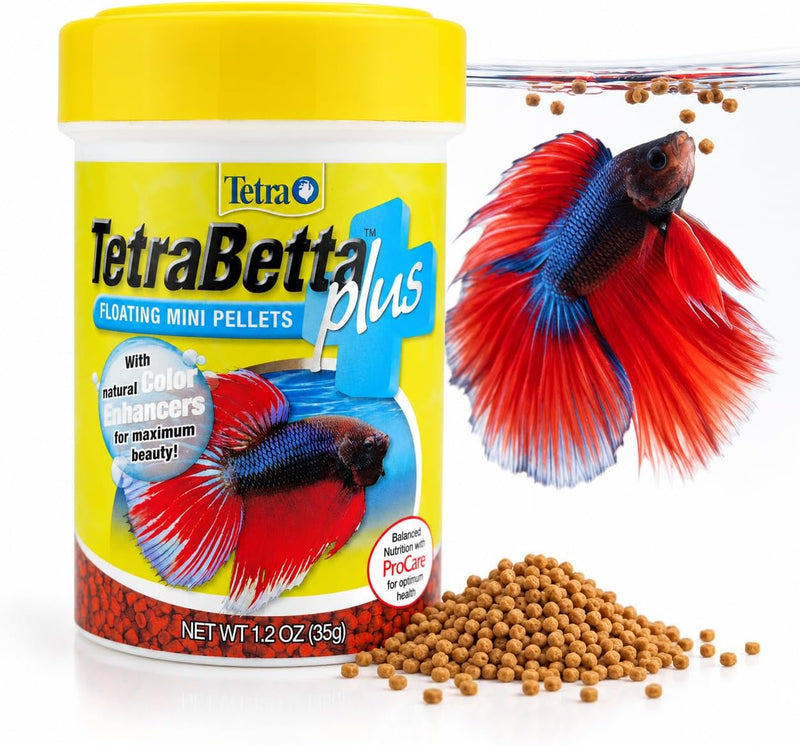 TetraBetta PLUS Floating Mini Pellets, Fish Food With Natural Color Enhancer, 1.2 ounces