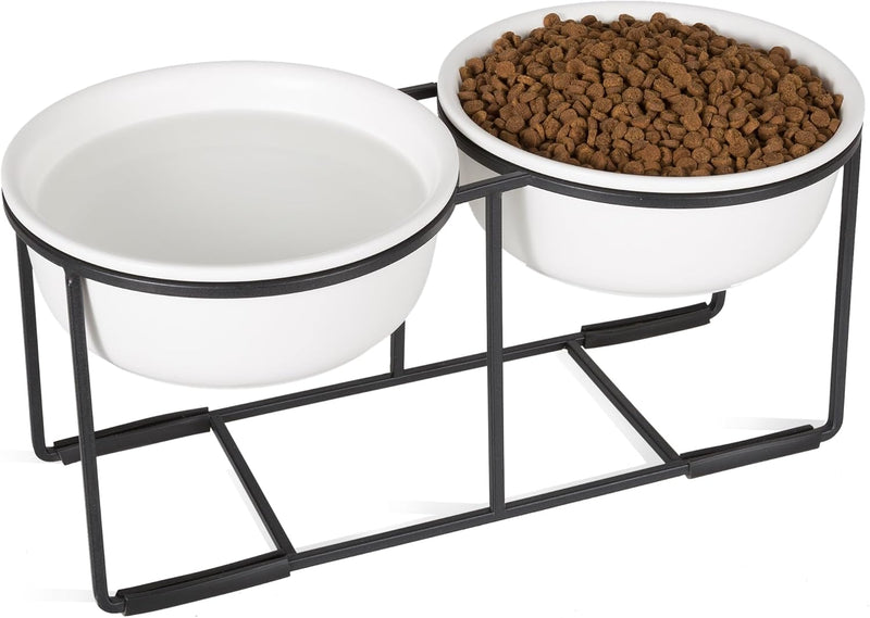 Ceramic Elevated Dog Bowls with Stand - Raised Dog Bowls for Medium Dogs - Double Pet Food and Water Dishes Set with Ant