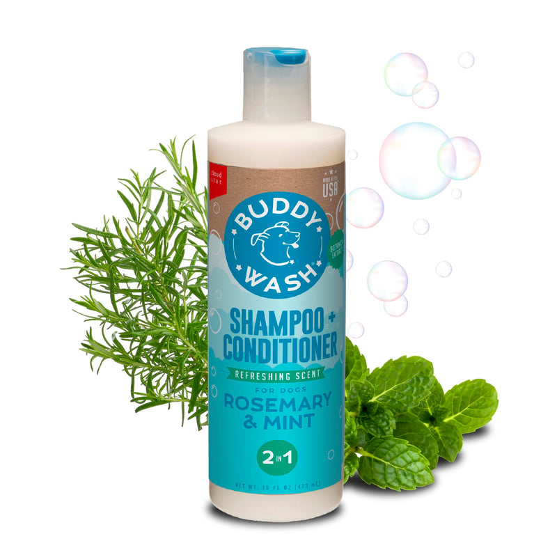 Buddy Wash 2-in-1 Dog Shampoo and Conditioner for Dog Grooming, Rosemary & Mint, 16 oz. Bottle