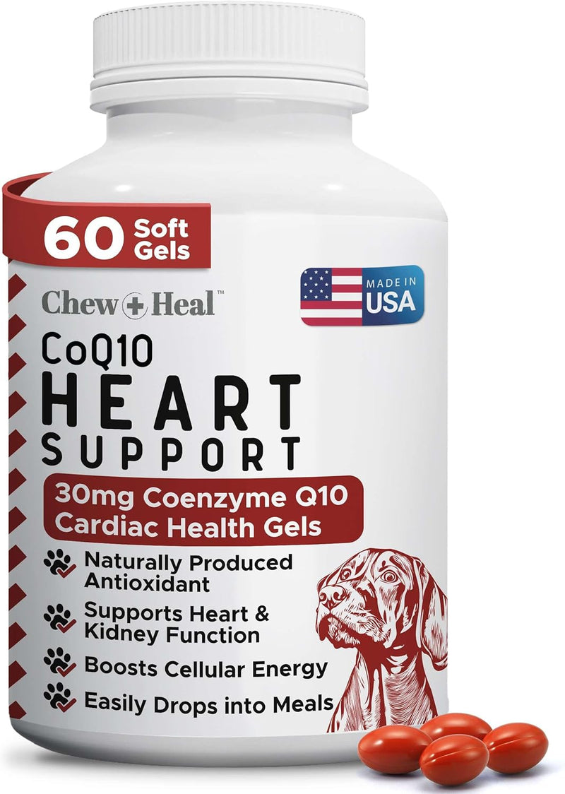 CoQ10 for Dogs, 60 Soft Gels - Dog Heart Health Supplement, Cardiac and Kidney Support - 30mg Coenzyme q10 for Dog Cardi