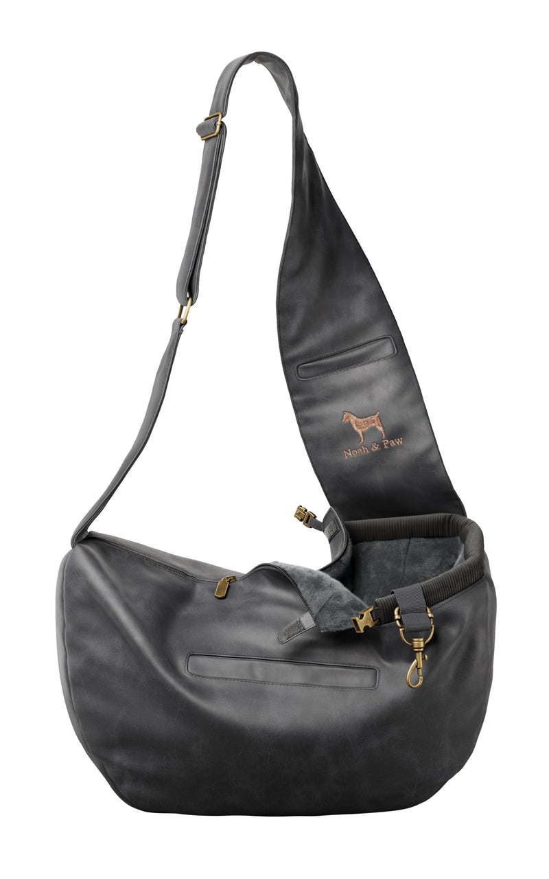 Noah & Paw Dog Sling Carrier for Small Dogs 5-18lb, Dog Sling for Small Dogs and Cats, Dog Carrier with Adjustable Padded Strap, Vegan Leather Lined with Fur, 3X Safety Features, Machine Washable