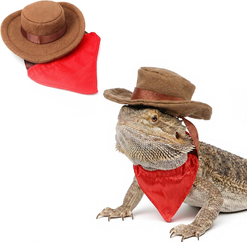 Bearded Dragon Costume - Adjustable Bearded Dragon Cowboy Hat and Red Bandana Scarf Lizard Outfits Halloween Costume Pho