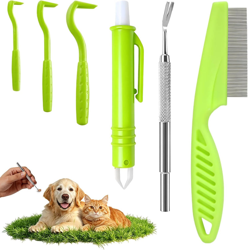 Tick Removal Tool Kit, 6-in-1 Pet Tick Remover for Dogs, Cats and Horses