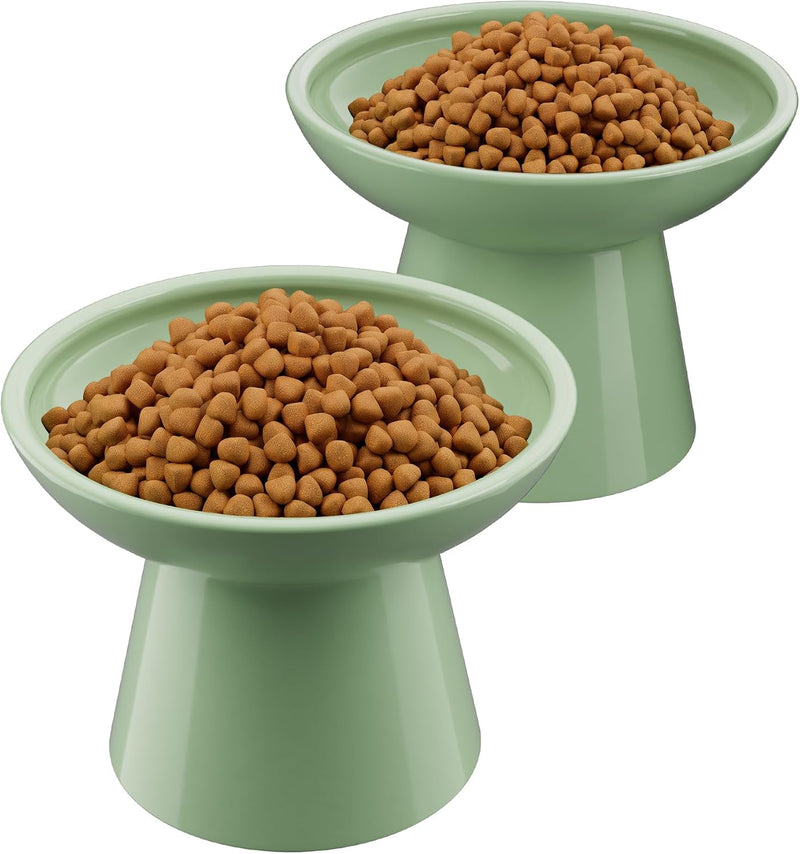 LoeJan Ceramic Cat Bowls, Elevated Cat Food and Water Bowls Set, Extra Wide and Raised Ceramic Bowls, Anti-Vomit Whisker
