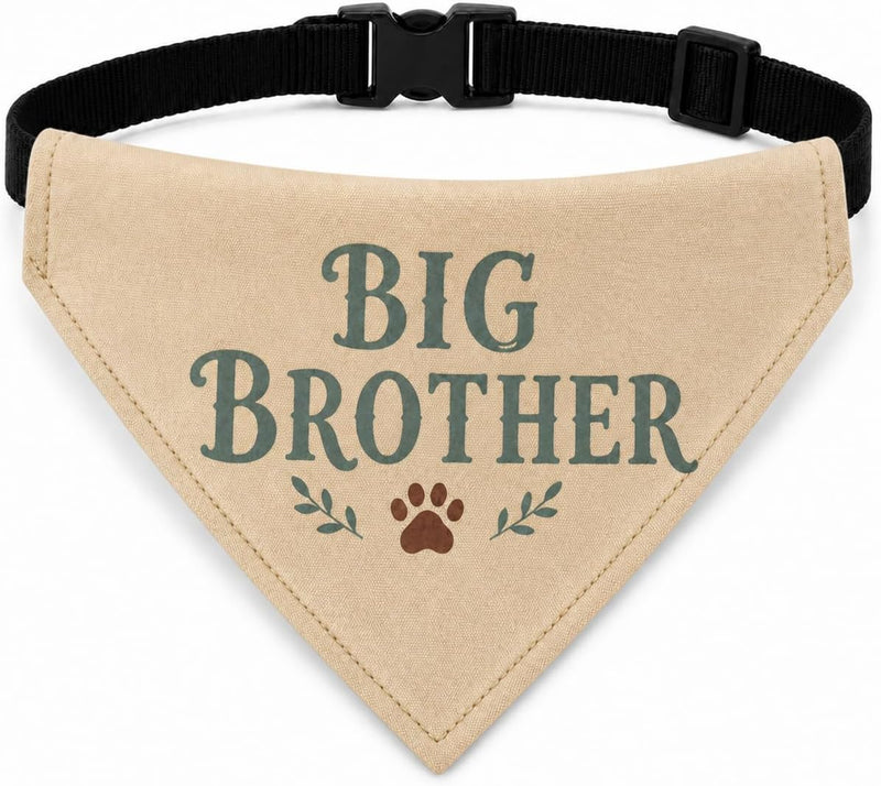Big Brother Dog Bandana with No-Tie Adjustable Buckle — Pregnancy Announcement Photo Prop, Beige Cotton Triangle Scarf,