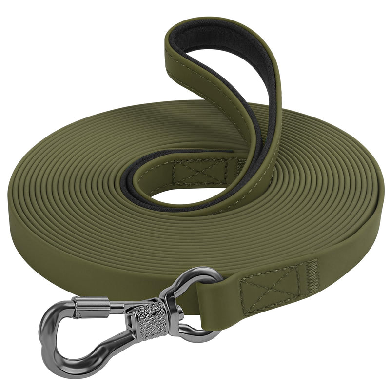 XiaZ Long Leash for Dogs Waterproof, Training Long Line Lead with Padded Handle for Large Medium Small Dogs Outside Walking, Playing, Camping, or Yard (30FT, Olive)