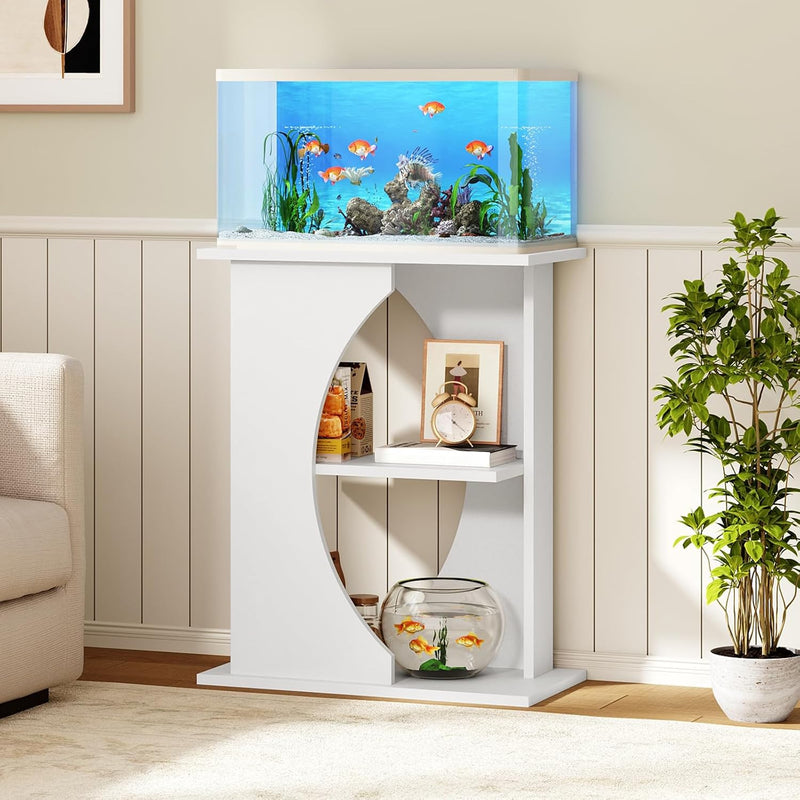 MAHANCRIS 10 Gallon Fish Tank Stand, Wooden Aquarium Stand with 3-Tier Storage Shelves, Heavy Duty Turtle Reptile Terrar