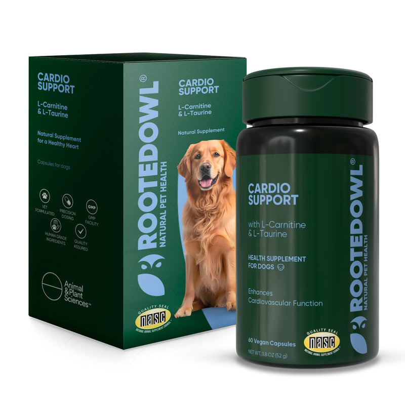 Rooted Owl Cardio Support - L-Taurine and L-Carnitine Supplement for Dogs - Cardiovascular and Heart Health Supplements for Dogs - 60/ct