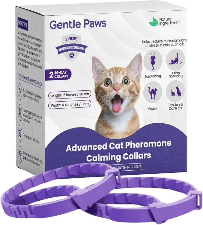 Gentle Paws 60-Day Cat Calming Collar (2-Pack) | for Stress, Fighting, Spraying, Pee Accidents, Anxiety & Aggression | L