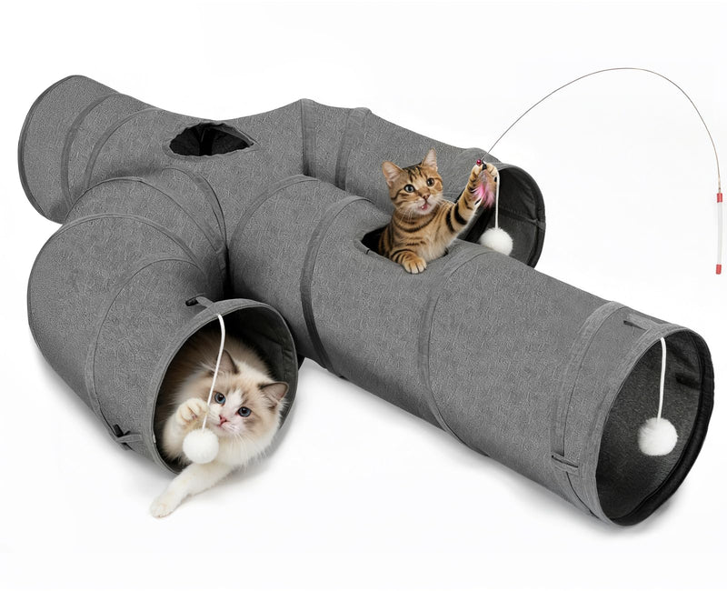 Ownpets Cat Tunnel Large 12 inch Diameter Sturdy Oxford Fabric Cat Tunnel Toy, Cactus Shape Collapsible Cat Tunnels for Indoor Cats,Interactive Peek Hole Pet Tunnel Tube with Cat Wand Toy