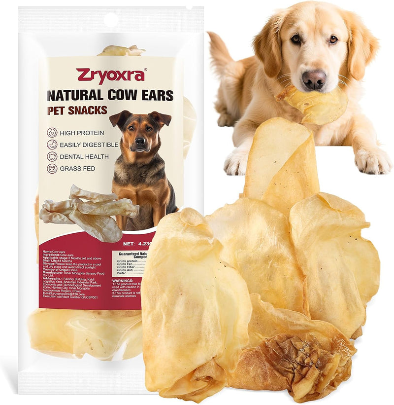 100% Natural Real Cow Ears for Dogs - Single Ingredient Dental Chew, Long-Lasting Treats for All Breeds (Small/Medium/La