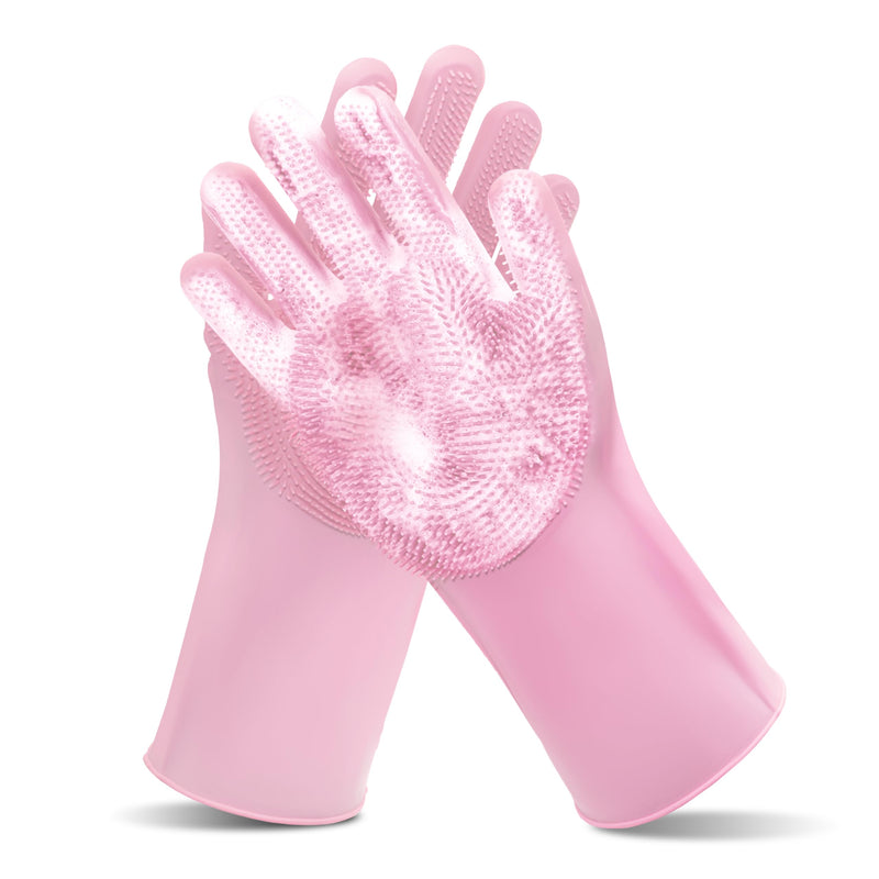 Maiiu Pet Grooming Gloves—Dog Washing Gloves with High-Density Teeth, Dog Bath Scrubber with Enhanced Five Finger Design, Silicone Gloves for Dogs and Cats Bathing, Massage (Pink)