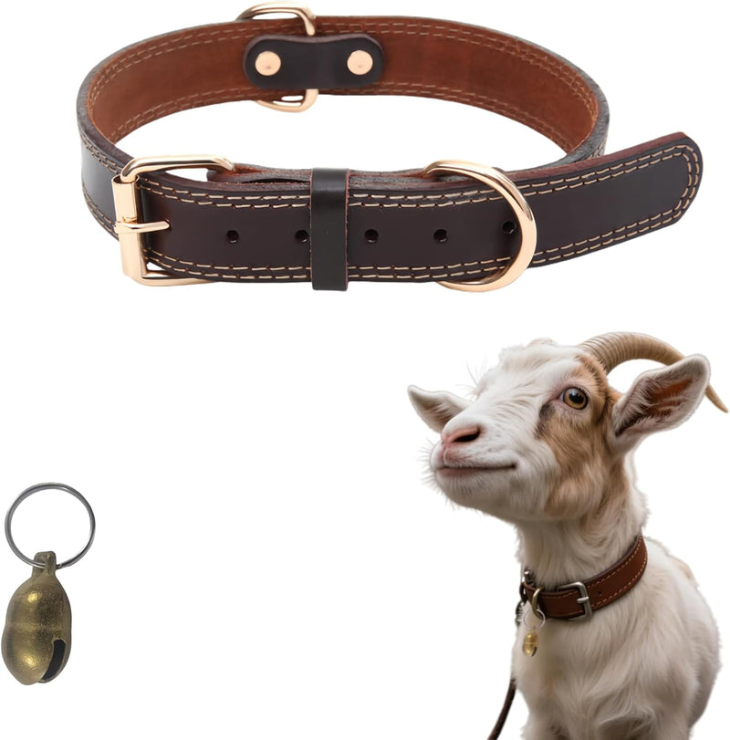 Genuine Leather Goat Collar with Brass Bell,M-22 (Neck Fits 15-19in)