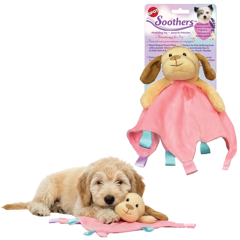 SPOT Soothers Lil Plush Blanket Dog Toy - 10in Soft Cuddle Blanket with Squeaker & Crinkle, Anxiety Relief & Sleep Aid for Small Dogs - 1 of 3 Animal Styles, Sent at Random