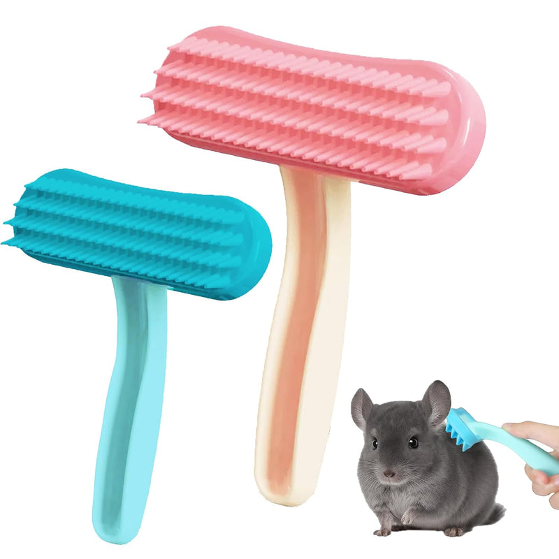 2 Pack Bunny and Chinchilla Grooming Brush – Soft Silicone De-Shedding Bath & Massage Comb for Rabbits, Guinea Pigs, Sma