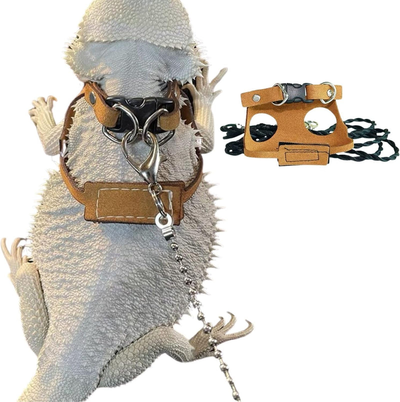 Bearded Dragon Harness and Leash Adjustable(M,L,XL) - Soft Leather Reptile Lizard Leash Accessories for Bearded Dragon,