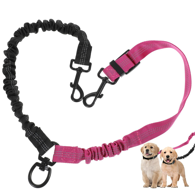 Molain Double Dog Leash Coupler, 360° Swivel No Tangle Splitter with Adjustable Strap and Shock Absorbing Bungee, Reflective Dual Lead for Two Different Size Dogs