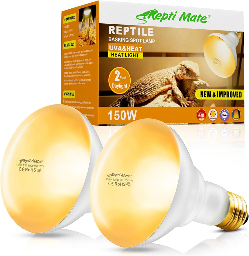 2Pack Reptile Heat Lamp, 150W Reptile Heat Emitter Infrared Basking Spot Light, UVA Daylight Heat Lamp Bulbs for Chicken