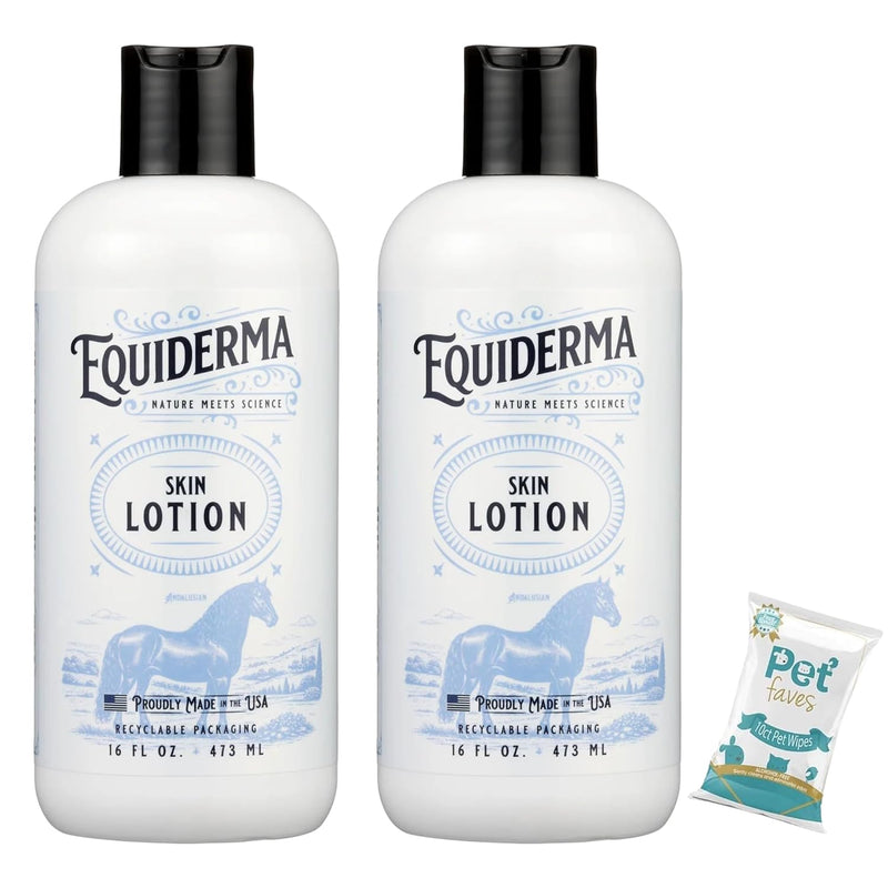 EQUIDERMA (2 Pack) Horse Skin Lotion with 10‑Count Pet Faves Pet Wipes – Gentle Soothing Relief for Cannon Bone, Mane &