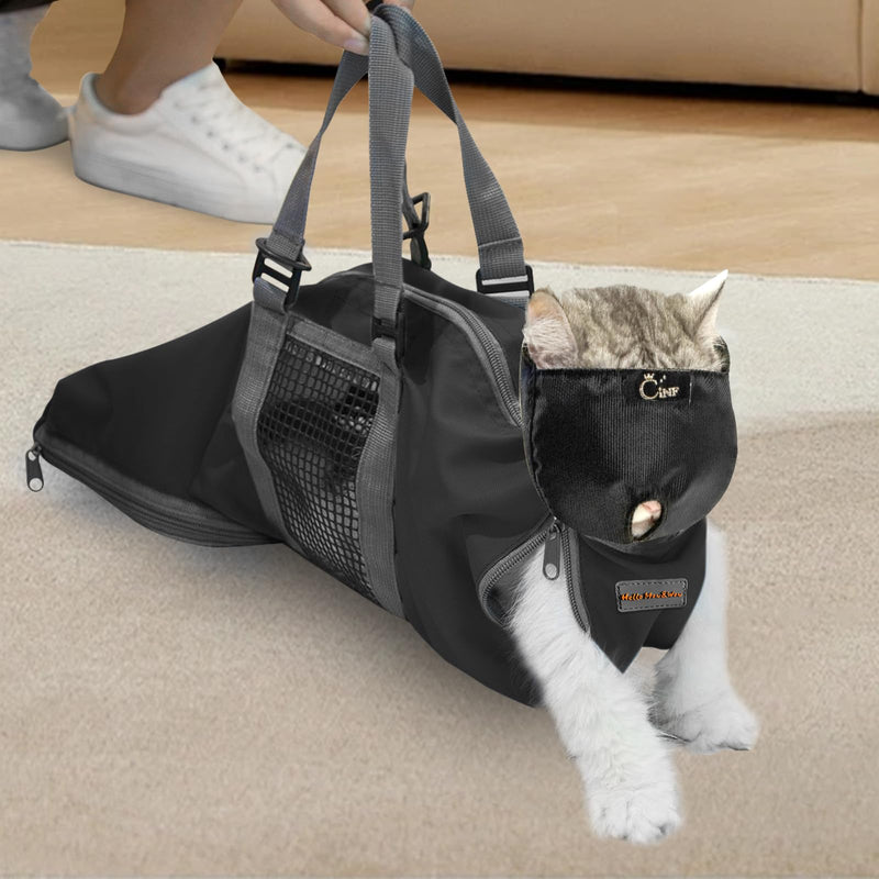 Cinf Cat Nail Clipping Cleaning Grooming Restraint Bag (Free Muzzle) No Scratching Biting for Bathing Nail Trimming Injecting Examining(Black,M)