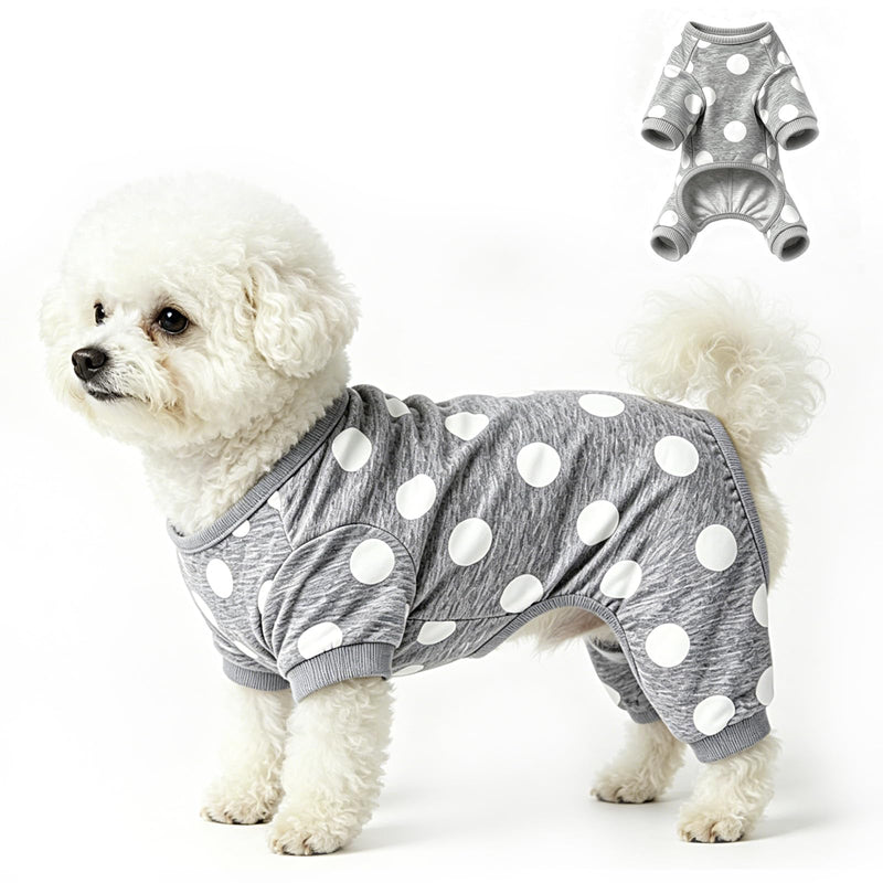 Axxlern Design Dog Recovery Suit for Small Dogs,Soft Stretchy Dog Pajamas Onesie,4-Leg Dog Jumpsuit,Polka Dot Dog PJs,Medium