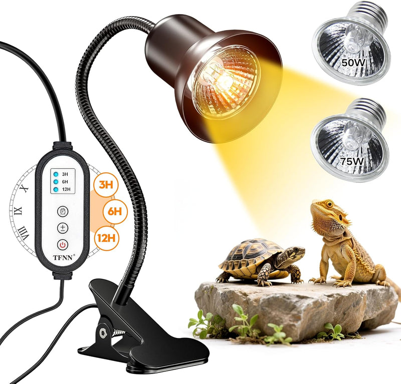TFNN Reptile Heat Lamp, Heat Lamp with Clamp, UVA UVB Reptile Light with Intelligent Cycle Timer for Turtle, Bearded Dra
