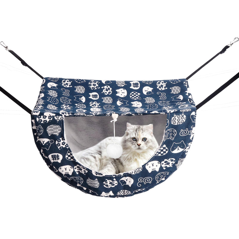 Cat Hammock for Cage with Ball,Hanging Pet Hammock Bed Adjustable,Double Layer Soft Sleeping Hammock for Cats,Ferret,Puppy,Rabbits,Small Animals,1Pack (Blue)