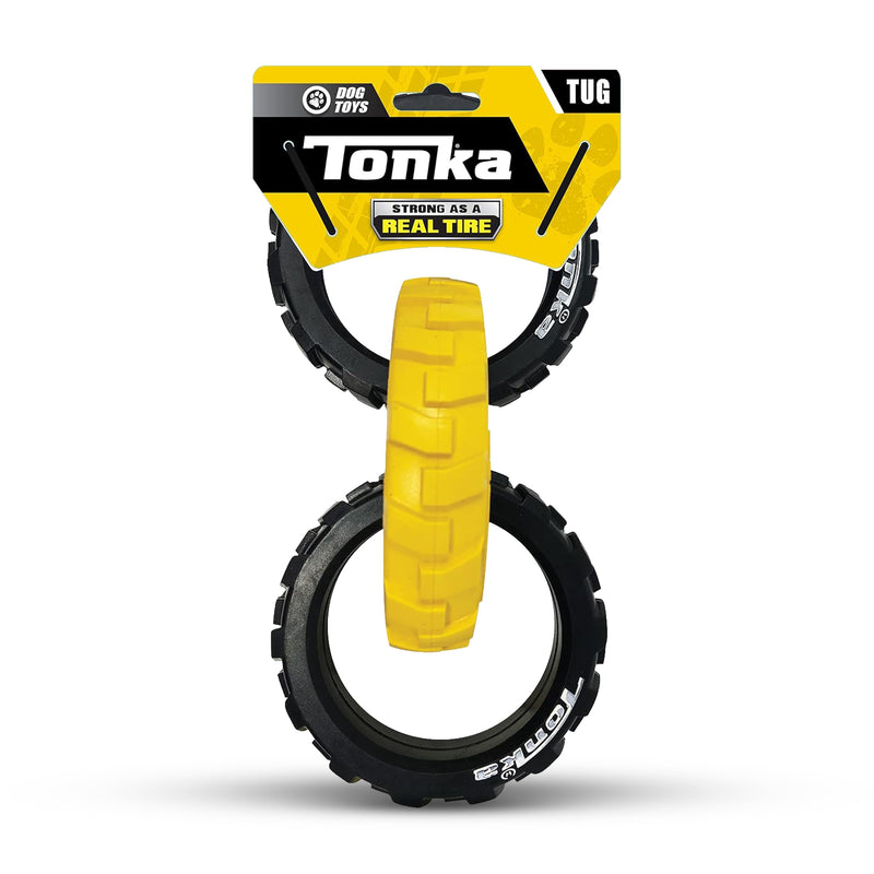 Tonka 3-Ring Tug Outdoor Dog Toy, 10.5 Inch Ring Dog Tug Toy for Medium and Large Breeds, Black/Yellow