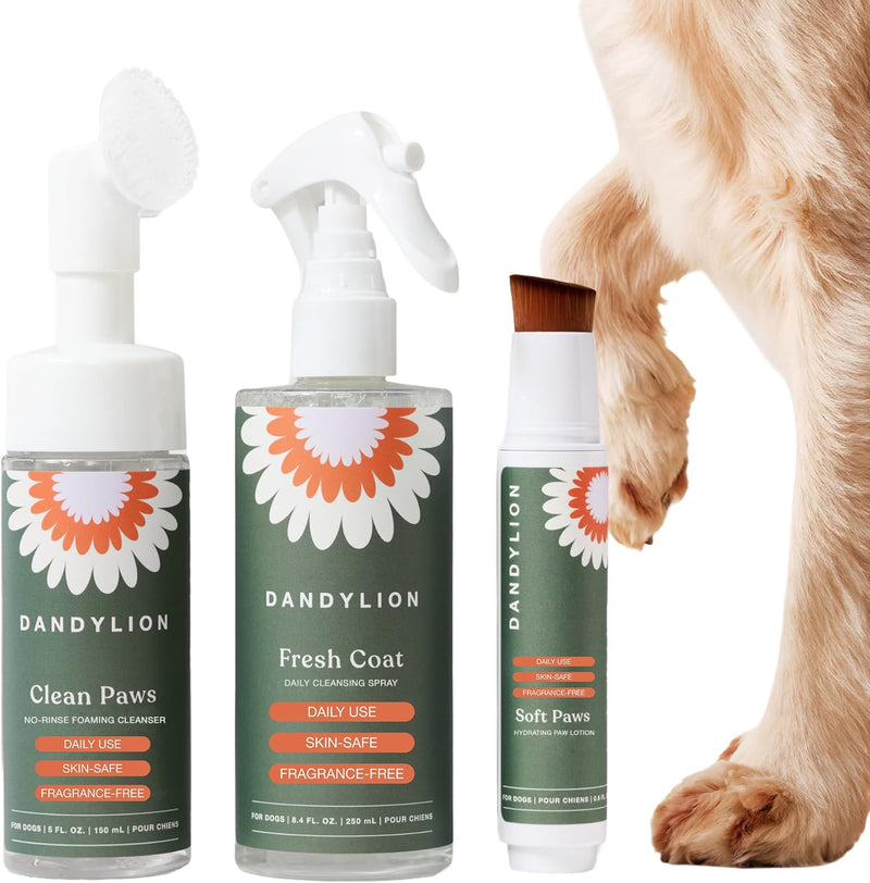 Dandylion Dog Grooming Kit, Paw Cleaner, Paw Balm & Waterless Dog Shampoo