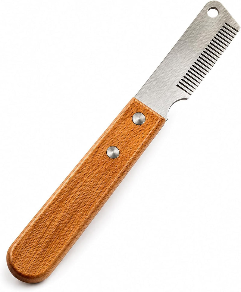 Dog Hand Stripping Knife, Fine-Tooth Tool for Wiry Coats, Wood Handle