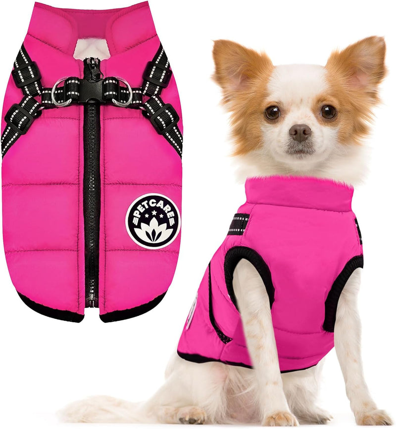 PETCARE Winter Dog Coat with Harness Built in Waterproof Dog Jackets Warm Pet Fleece Vest Windproof Snow Jacket Snowsuit