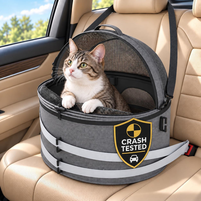 Crash-Tested Pet Car Seat for Cats & Small Dogs, 3-in-1 Carrier & Bed