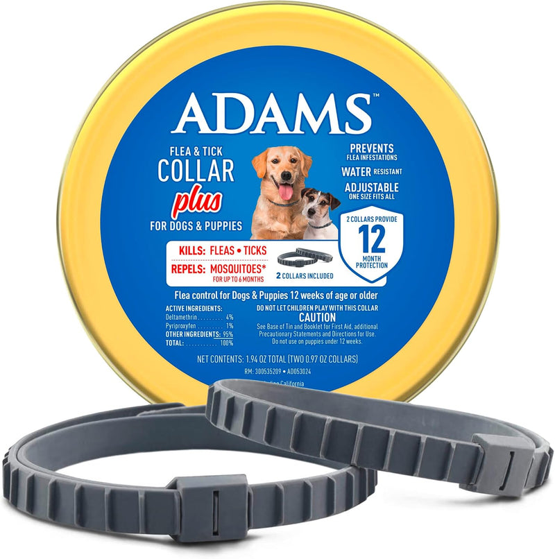 ADAMS Flea & Tick Collar Plus for Dogs, Prevent flea infestations, 2 ct