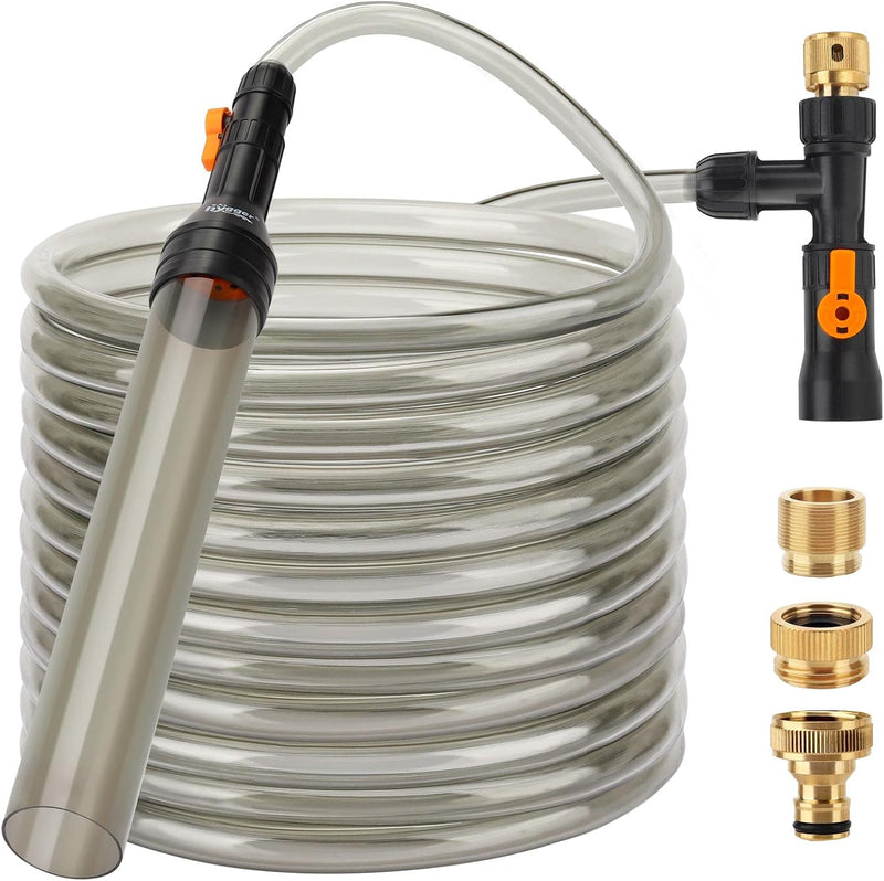 hygger Bucket-Free Aquarium Water Change Kit Metal Faucet Connector Fish Tank Vacuum Siphon Gravel Cleaner with Long Hos