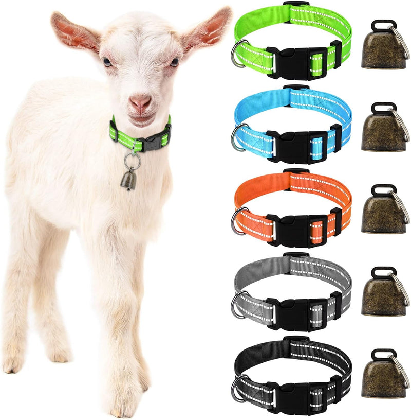 5 Pack Reflective Goat Collars with Bells,Anti-Lost Pet Collar