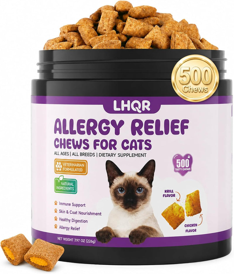 Cat Allergy Relief Chews with Omega-3 for Cats, 500 Crunchy Treats