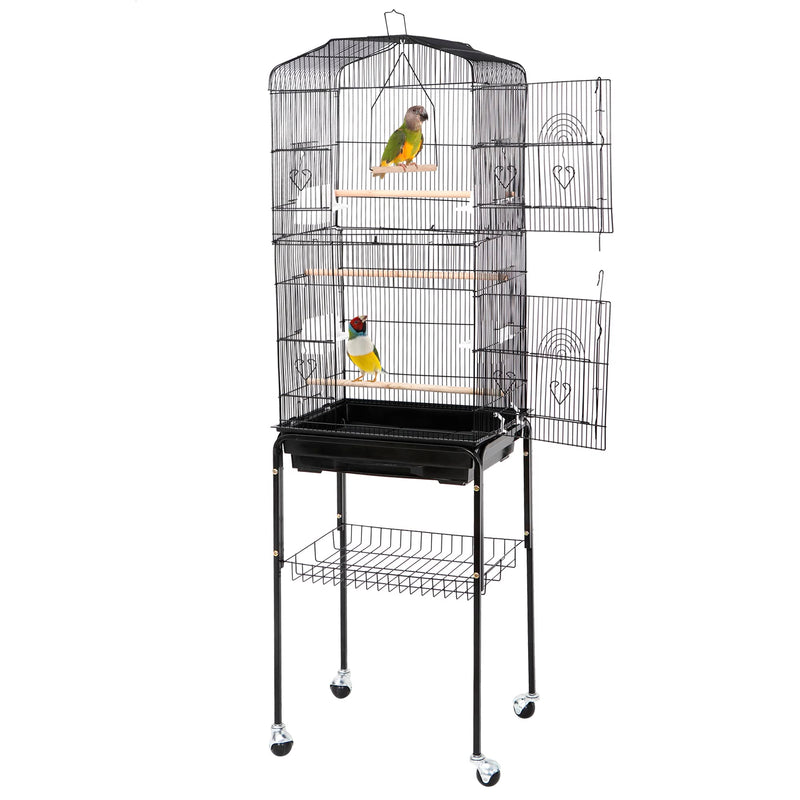 ZENY 63.4 Inch Bird Cage, Rolling Wrought Iron Parrot Cage with Side-Out Tray, Storage Shelf, Pet Bird House for Parrot Cockatiel Cockatoo Parakeet Macaw Finches