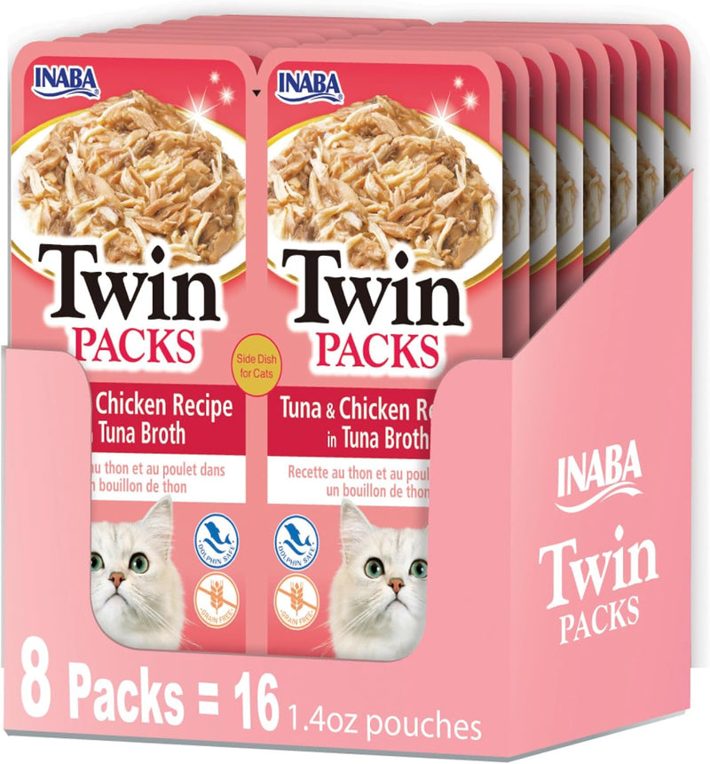 INABA Twin Packs for Cats, Side Dish/Topper Pouch, 1.4 Ounces per Serving, 16 Servings